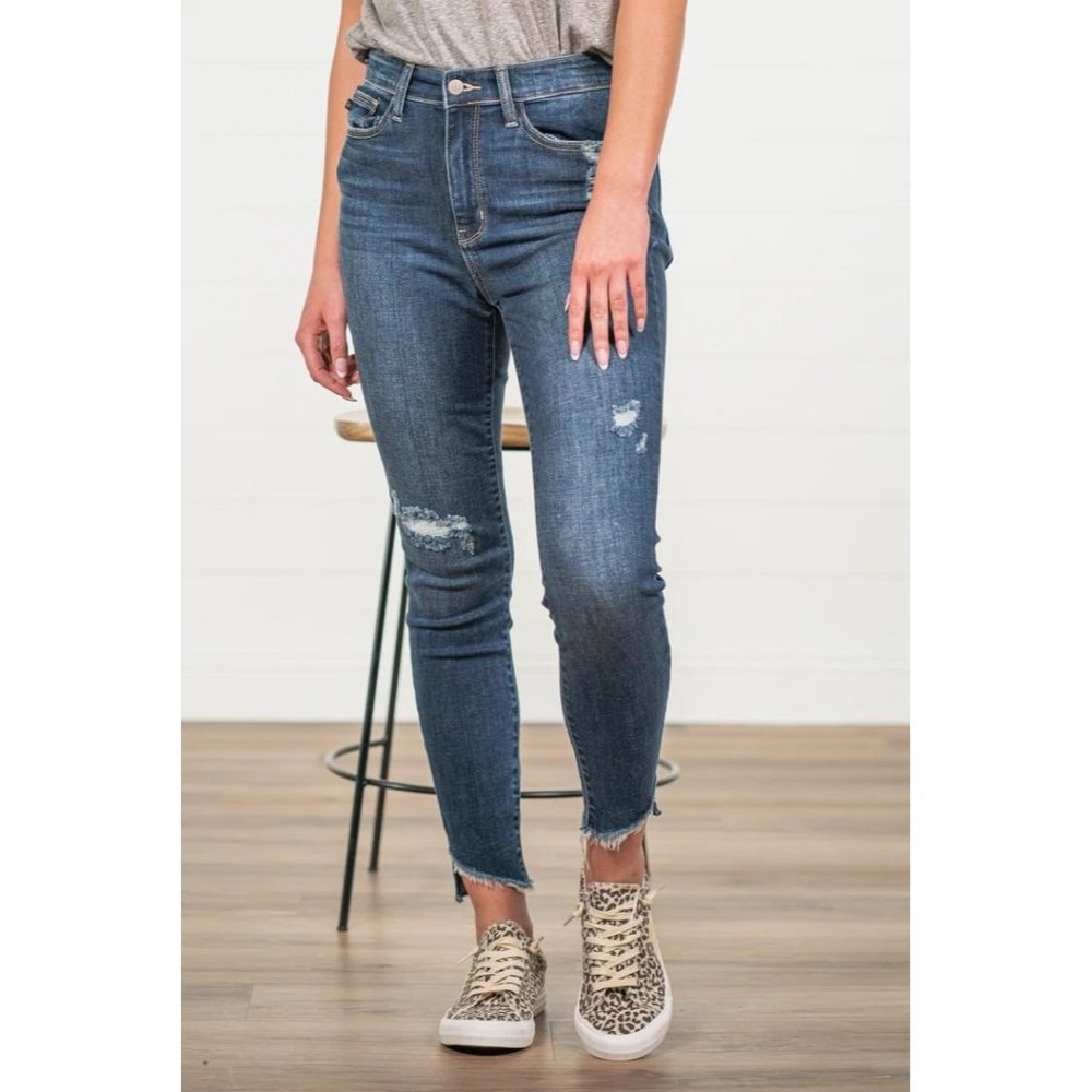 Judy Blue Slanted Fray Hem Skinny Jean